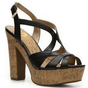 G by Guess Refuse Black and Cork Platform Sandals